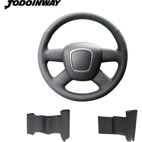 Genuine leather Steering wheel cover DIY stitched handle wrap cover car interior for Audi A3 8P Sportback A4 B8 B7 A6 C6