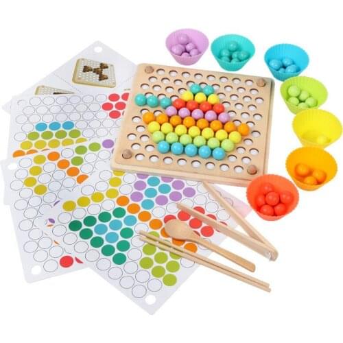 DIY Creative Wood Puzzle Toy Colorful Beaded Training Eat Cognitive Play Games Early Educational Toys For Children Kids Baby