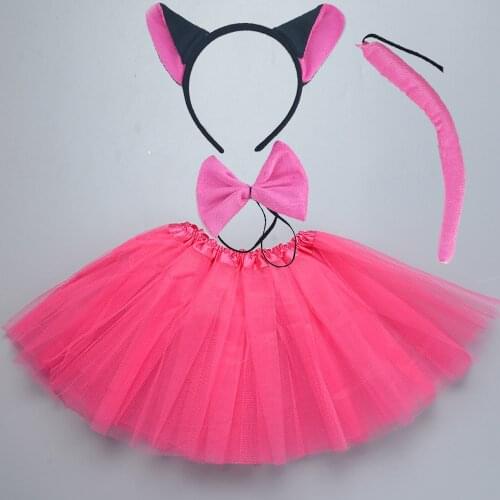 Kids Children Girl Red Fox Animals Headband Bowtie Tail Tutu Skirt Costume Christmas Halloween Anime Cosplay Props