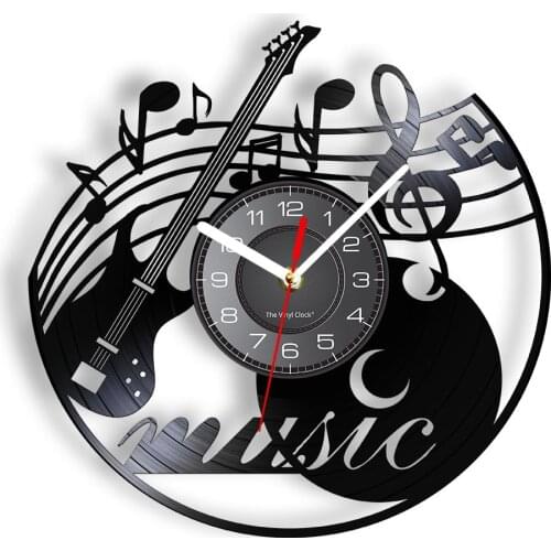 Guitar & Music Score Gramophone Record Wall Clock Musical Instrument Melody Luminous Wall Watch Rock N Roll Gift For Guitaists