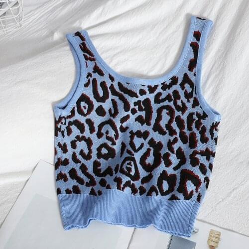 Heliar Camis Summer 2021 Women Leopard Printed Knitted Tank Top Cropped Female Slim Fit Backless Cute Sexy Camisole Top