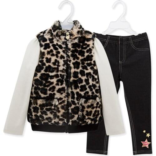 Honeyzone 2020 Winter Toddler Girl Clothes Vetement Enfant Fille Warm Leopard Vest Coat Full Sleeve Tshirt Children Clothes 2-6T