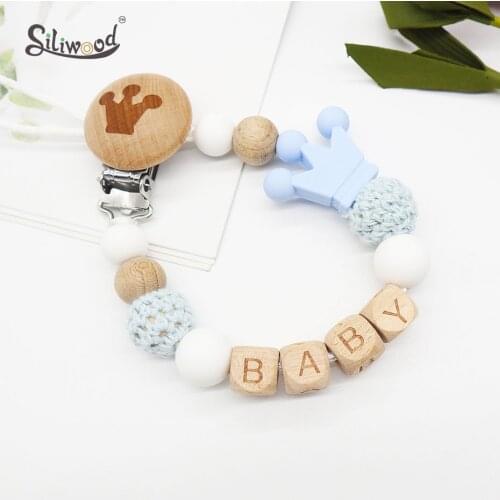 Personalized Name Handmade Pacifier Clips Holder Chain Silicone Pacifier Leashes Chains Crown Baby Teether Teething Dummy Clip
