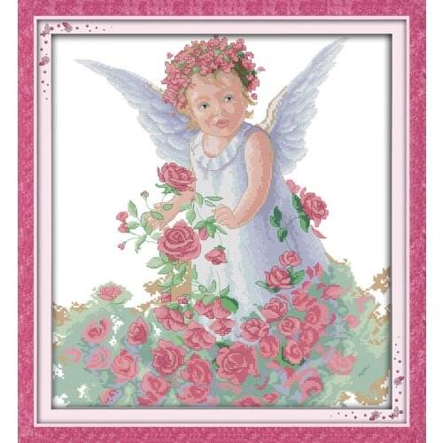 Joy Sunday Rose Angel Counted Patterns Printed Canvas Cross Stitch Kit DMC Embroidery Needlework Sets DIY Handicraft Home Decor