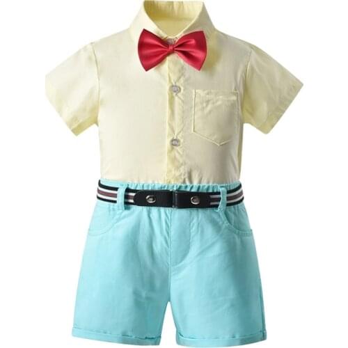 Baby Boys Summer Clothing Set Gentleman Kids Boy Clothes Suit T-Shirt+Pants Spring Children Boy Yellow Birthday Wedding Clothes