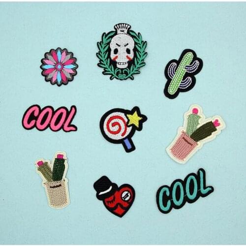 Cool Fabric Embroidered Cactus Patch For Clothes Stickers Bag Sew Iron On Applique DIY Apparel Sewing Clothing Accessories BU11
