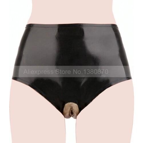 Latex Female Women Rubber Short Panties with Vaginal Condom and Anal Condoms Handmade Plus Custom Made S-LPW022