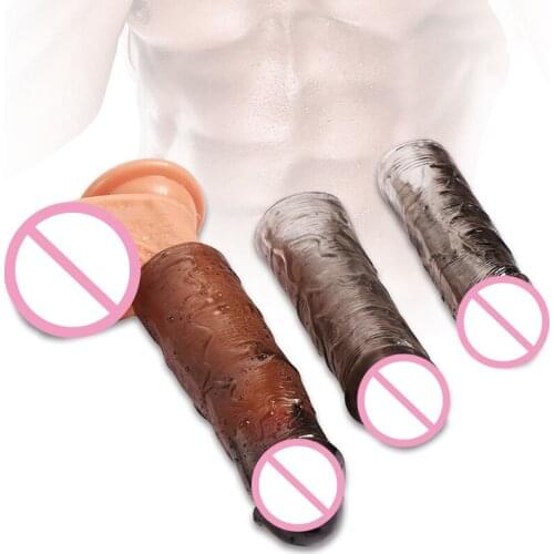 3PC Reusable Silicone Penis Extender Condoms Big Penis Sleeve Cock Ring Enlargement Penis Delay Ring Condom Sex Toys for Men Gay