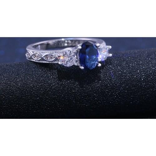 Fashion Oval Blue Gem Ring Zircon Engagement Ring Charm Bride Wedding Ring Female Jewelry Cocktail Party Girl Finger Accessories
