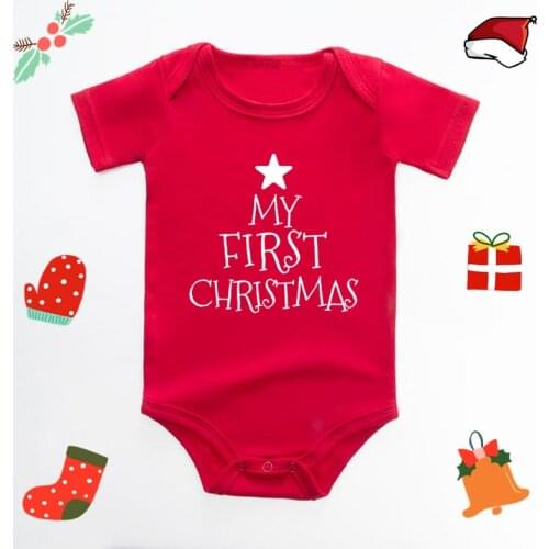 My First Christmas Newborn Baby Boys Girls Short Sleeve Christmas Jumpsuits Baby Boys Girls Holidays Romper Clothes