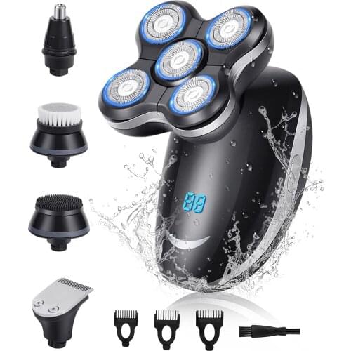 Head Shavers for Bald Men,5 in 1Electric Razor for Men Waterproof 2 Speed LED Display Wet Dry Electric Shaver Mens Grooming Kit
