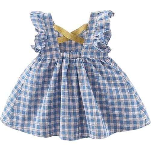 Back Criss Cross Baby Girls Dress Plaid Toddler First Birthday Outfit Casual Quality Cotton Kids Clothes