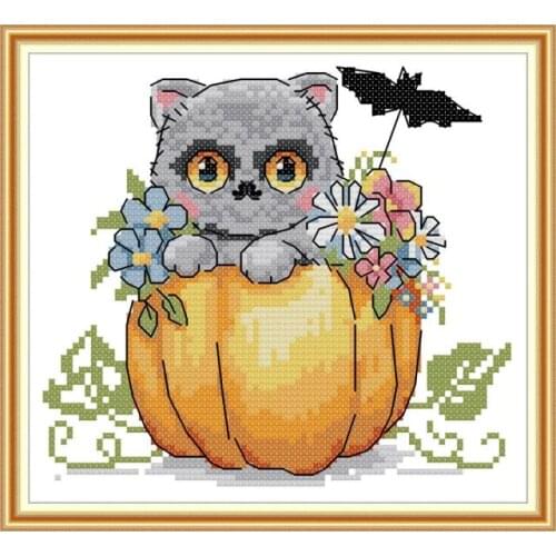 Halloween cat 2 cross stitch kit aida 14ct 11ct count print canvas cross stitches needlework embroidery DIY handmade