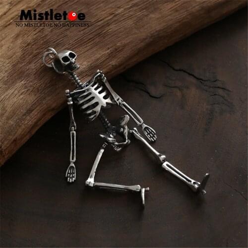 Genuine 925 Sterling Silver Vintage Punk Locomotive Skeleton Skull Pendant For Women Men Necklace Jewelry