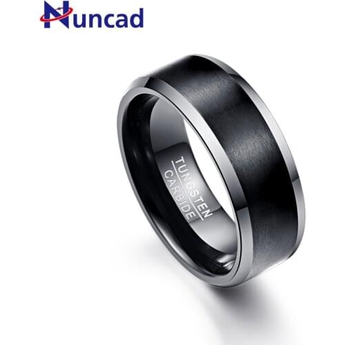 Nuncad Mens 8mm Black Brushed Tungsten Wedding Band Rings Matte Finish Polished Beveled Edge Comfort Fit