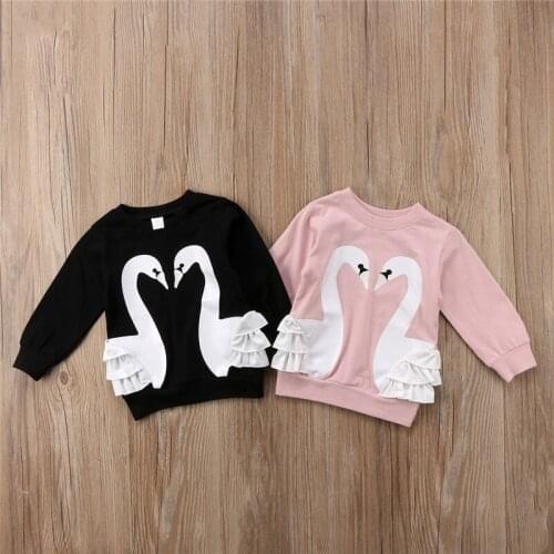 Autumn Spring Baby Boys Kids Girls Pullover Blouse Swan Lace Tops Hoodies Sweatshirts Long Sleeve Cotton Child Active Clothes