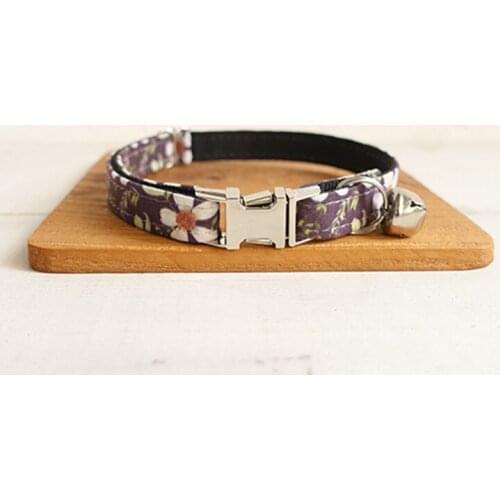 Pet Small Dog Collar CHRYSANTHEMUM Fashion Adjustable Cat Nameplate ID 2 Sizes Poly Satin And Nylon Cat Collar Sash Small Bell