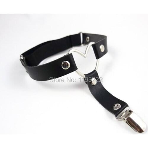 Handmade Heart Garter Real Leather Punk Gothic Rivets Heart O Round Garter Belt Adjustable Elastic Leg Loop Ring