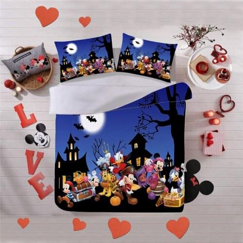 Disney Halloween Nightmare Mickey Minnie Pattern Bedding Cartoon Duvet Quilt Cover Pillowcase Adult Children Gift Home Textile