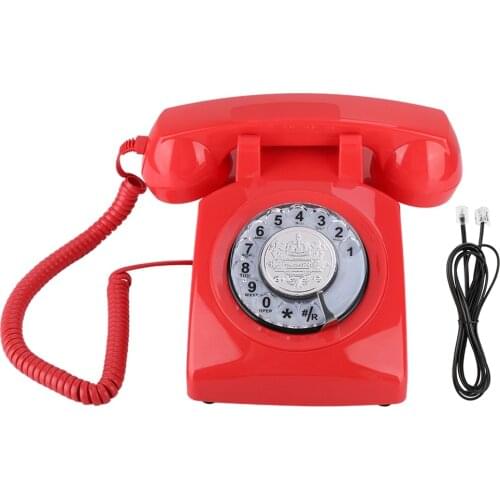 Retro Rotary Dial Telephone Vintage Landline Telephone Desk Phone Retro Dial Telephone (Red/Yellow)