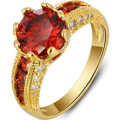 Sue Phil Ring Luxurious Red Zircon Crystal Gold Plating Dropship Fashion Jewelry Accessories valentines day gift rings for women