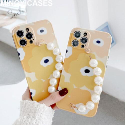Luxury Pearl Bracelet Fresh Flower Phone Case for IPhone 12 12Pro Max 11 Pro Max X XR XS Max 7 8 Plus SE 2 Soft IMD Back Cover