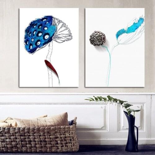 Nordic Lotus Wall Art Canvas Poster fish Minimalist Print Painting Scandinavian Ink Decorative Picture Living Room Decoration