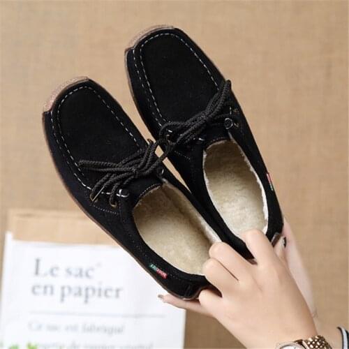 The new add wool leather women single girls recreational leather shoes flat warm close # 42-39 big yards lady warm shoes