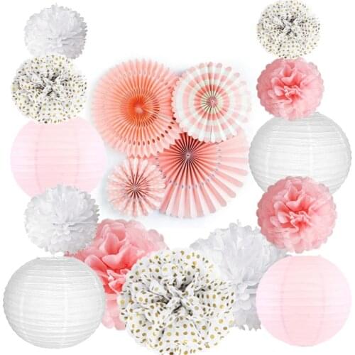 Tissue Paper Fans Pom Poms Paper Lantern for Diy Wedding Baby Shower Dessert Table Bachelorette Parties Events Decorations Set