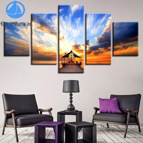 Gorgeous sunset sea view pier 5 Pieces diamond painting set mosaic diamond embroidery Canvas wall painting for living room decor