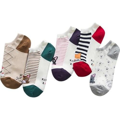 Spring & Summer Women Socks Female Fashion Cotton Boat Socks 15 Kinds Of Color Cartoon Cat Girls Socks 10pcs=5pairs/lot
