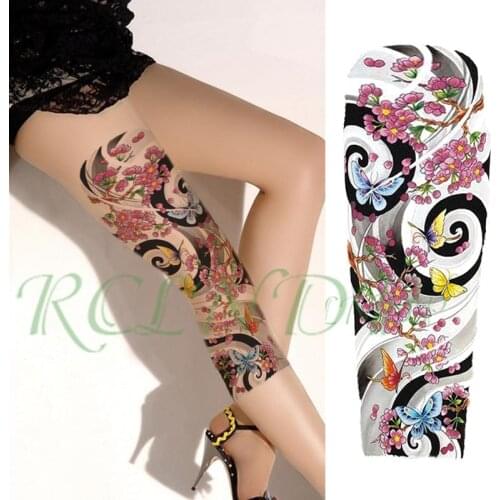 Waterproof Temporary Tattoo Sticker wave pattern plum blossom butterfly full arm large fake tatto flash tatoo for men women girl