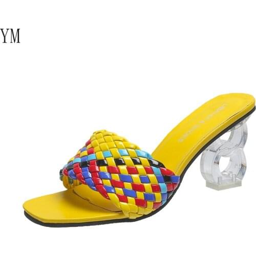 Women Sandals Weave Ladies High Heel Sandals Open Toes Strange Heel Slip on Fashion Female Slides Summer Shoes Gladiator Casual