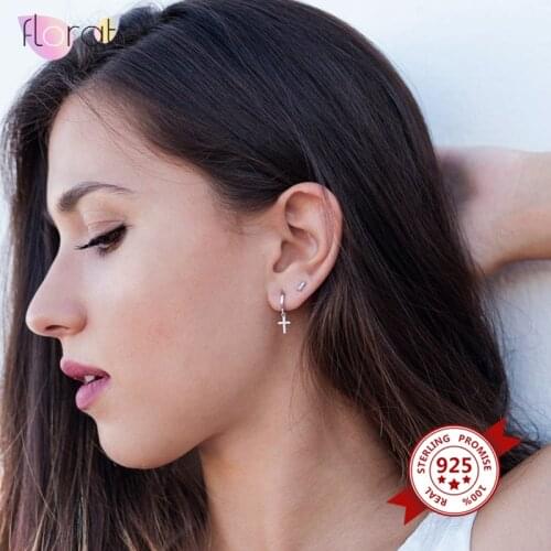 925 Sterling Silver Small Hoop Earrings for Women Minimalist Geometric Eye/Cross/Elephant Pendant Hoop Earrings INS ear Jewelry