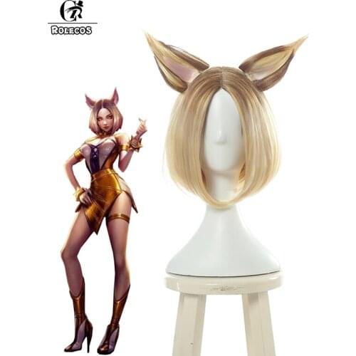 ROLECOS Game LOL KDA Prestige Edition Ahri Cosplay Hair LOL K/DA Ahri Cosplay Hair Headwear 30cm Synthetic Short Hair for Women