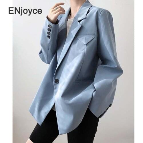 Women Vintage Blue Personality Pocket Blazer New Lapel Long Sleeve Fit Jacket Suits Fashion Spring Autumn 2020 Tide