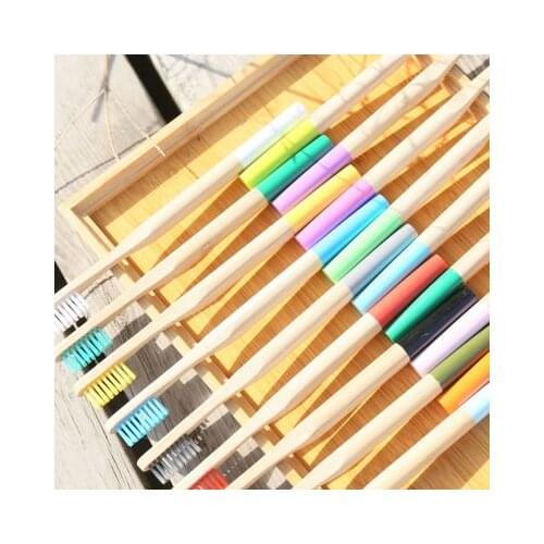 20Pcs Toothbrush Eco-Friendly Rainbow Bamboo Soft Fibre Toothbrush Biodegradable Teeth Brush Solid Bamboo Handle Toothbrush