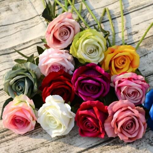 1pc Artificial Rose Branch Wedding Decoration Artificial Flowers Vivid Real Touch Roses Artificial Silk Flower Bride Home Decor
