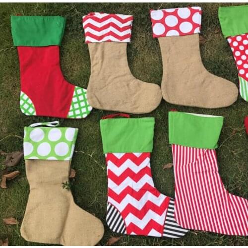 2017 newest style Christmas stocking canvas Christmas gift bag stocking 5 styles stock Christmas tree decoration socks wholesale