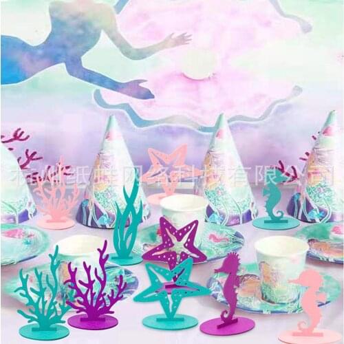 24pcs Mermaid Cake Topper Mermaid Party Seaweed Little Mermaid Birthday 1st Party Decor Under the Sea Girl Baby Shower