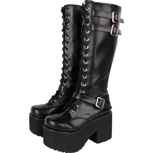 Angelic imprint mori girl Women punk motorcycle boots lady lolita Boots woman princess high heels pumps platforms 33-47 lace up