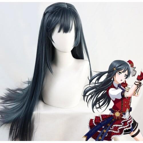 Anime Love Live! Yuki Setsuna Long Wig Dark Blue Cosplay Wig LoveLive! Costume Play Heat Resistant Hair+ Free Wig Cap