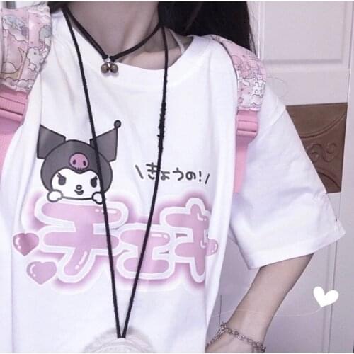 White Cartoon Print T-Shirt Loose Summer Oversize Female Tops Tees Funny Japan Harajuku O-Neck Student Kawaii 2021 T Shirt Femme