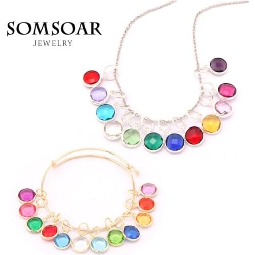 Hot Selling Birthstone Charms Adjustable Alex Bracelet & Necklace with 12 Color Birthstone Crystal Dangles for Mothers Day
