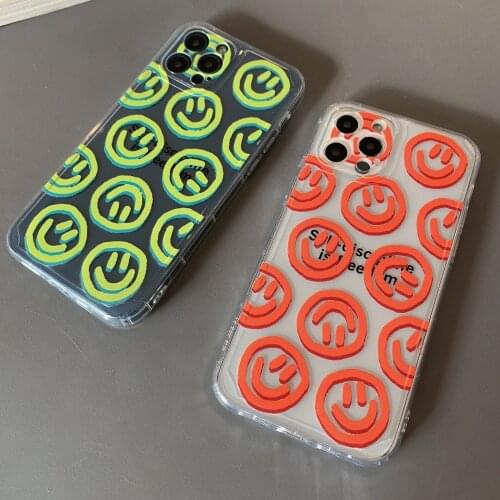Cute Color Smiley Painting Case For Apple iPhone 12 Pro Max 11 Mini XS X XR 7 8 Plus SE 2020 Transparent Shockproof Back Cover
