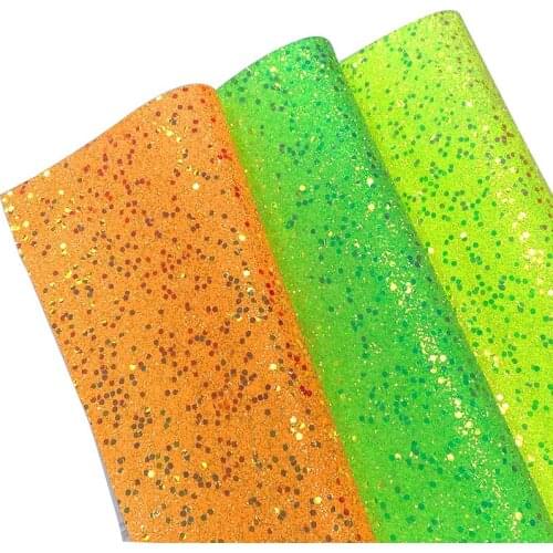 Fluorescent Shiny Colors Fine Glitter Faux Leather with Transparent Square Sequins Twill Backing for Making Shoe/Bag/Crafts