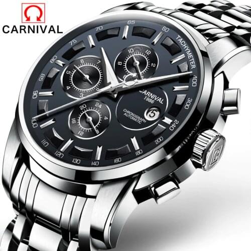 CARNIVAL Mens Watches Top Brand Luxury Waterproof Sport casual Steel Automatic Mechanical Wrist watches Relogio Masculino 2019