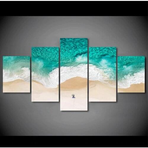 Natural Sea Wave Landscape 5 Panel Canvas Picture Print Wall Art Canvas Painting Wall Decor for Living Room Poster No Framed