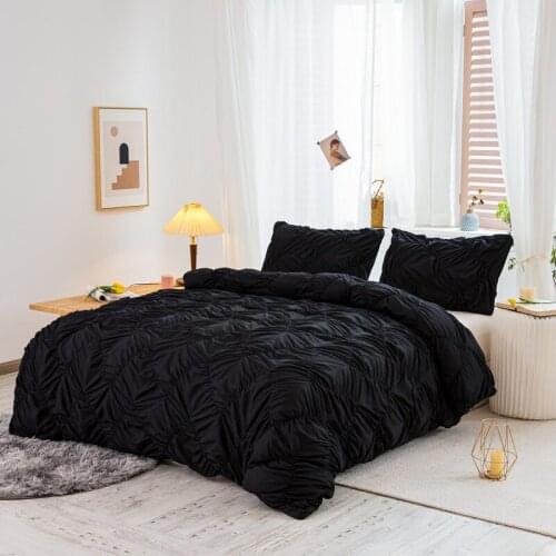 2/3pcs Wavy Folds Embroidered Plain Quilt Cover Luxury Duvet Cover Pillowcases Queen King Size Soft Bedding Set