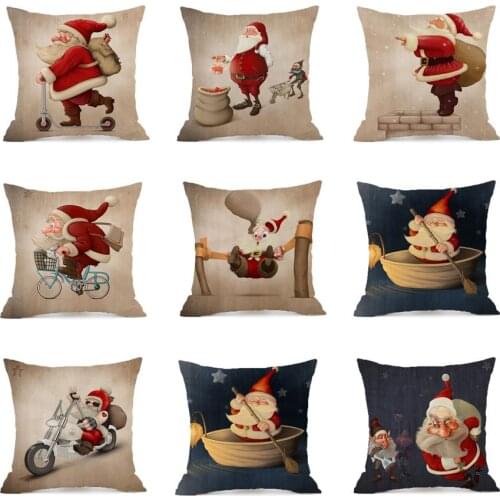 Creative Cartoon Santa Claus Cushion Cover Linen Christmas Santa Claus Decorative Pillowcase Christmas Throw Pillow Case Cushion